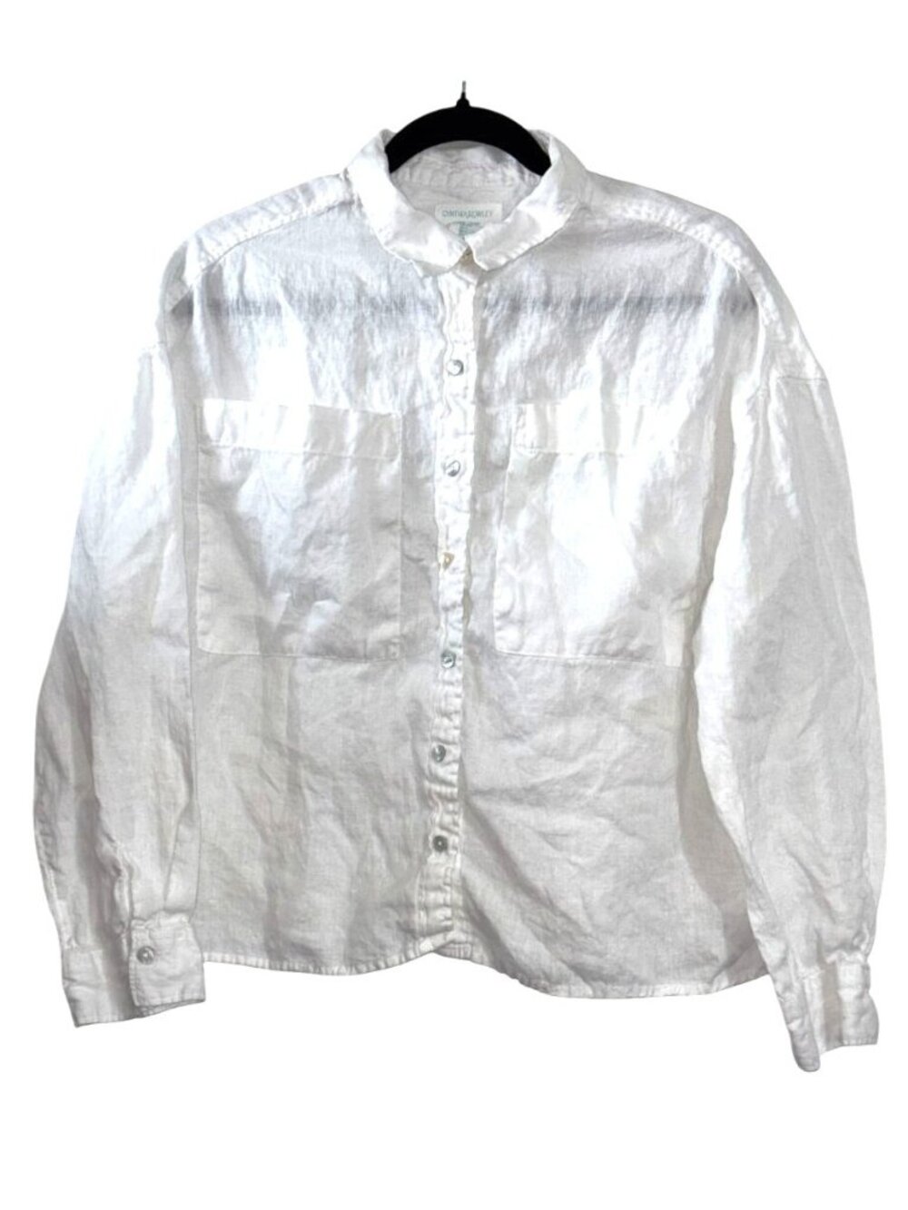 Cynthia Rowley Womens White Linen Button-Down Shirt With Long Sleeves & Front Po